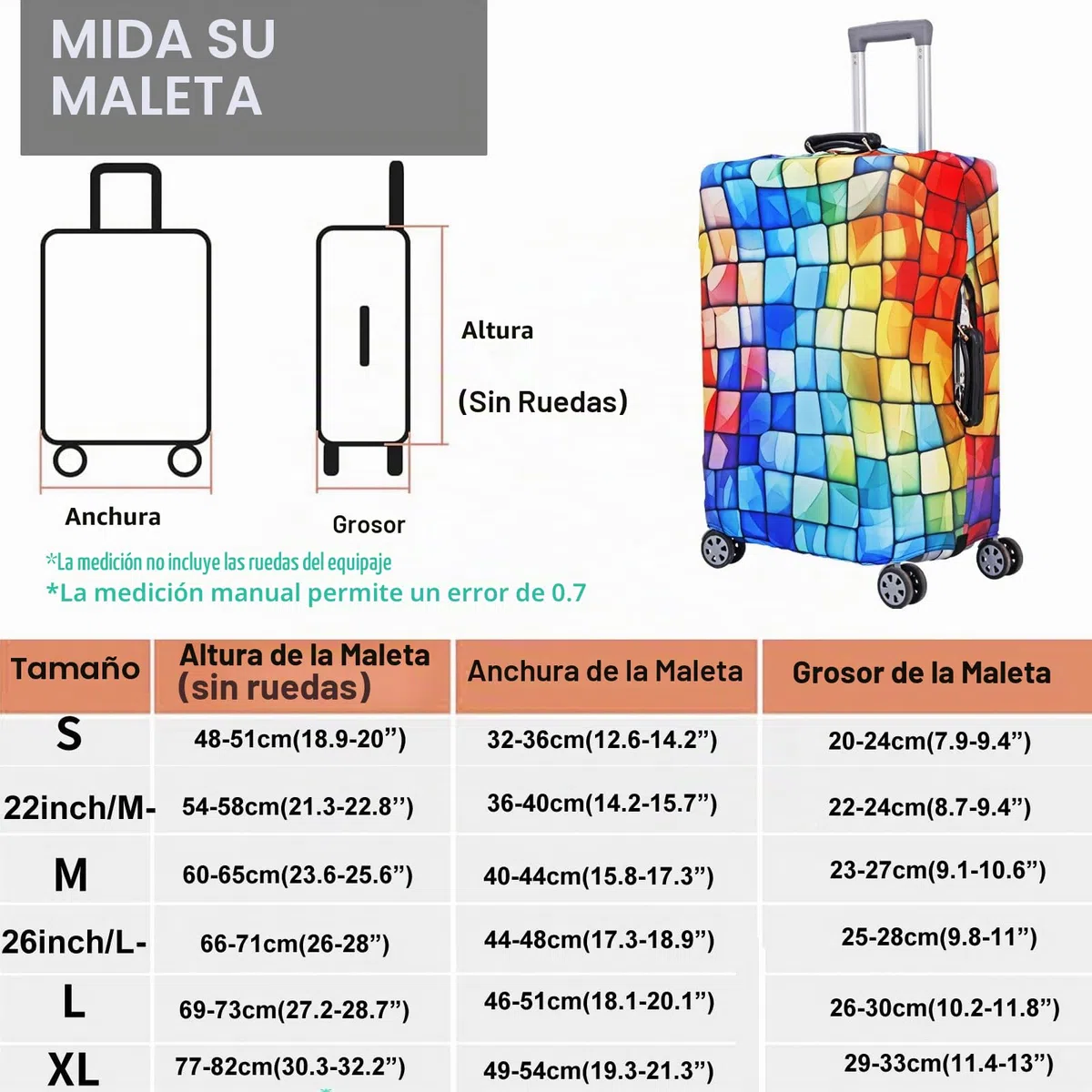 Funda para Maleta Cubierta de Equipaje Elástica más Aplicar a Maleta de 18 ''-32 '', Suitcase Cover Luggage Cover Cubierta Protectora de Maleta (Block, L)