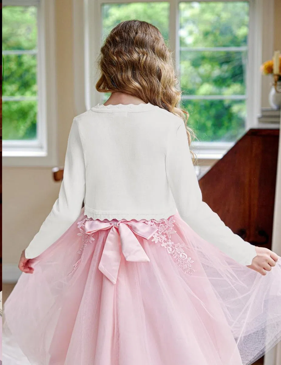 trudge Cárdigan Básico para Niña Bolero de Manga Larga para Niños Chaqueta de Hombro Chaqueta de Bolero Corto para Vestido de Comunión Vestido de Bautizo