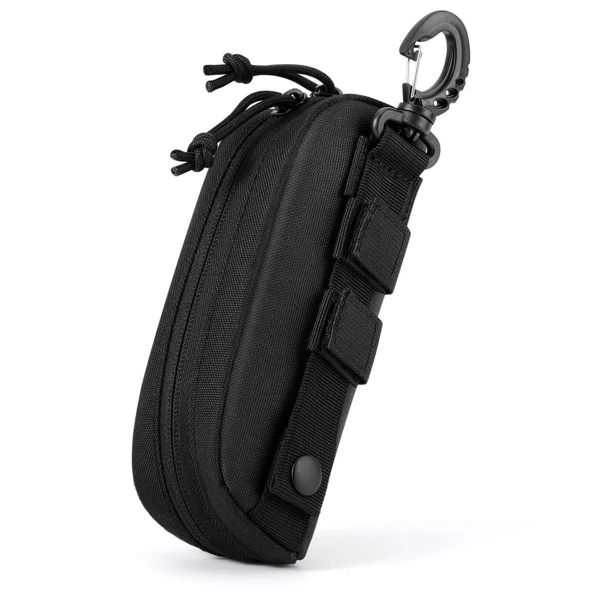 MoKo Estuche para Gafas MOLLE Táctico, Funda de Gafas de Sol de Tela Oxford Impermeable Bolsa de Gafas Portátil Antichoque con Cremallera y Mosquetón para Senderismo Actividad al Aire Libre, Negro