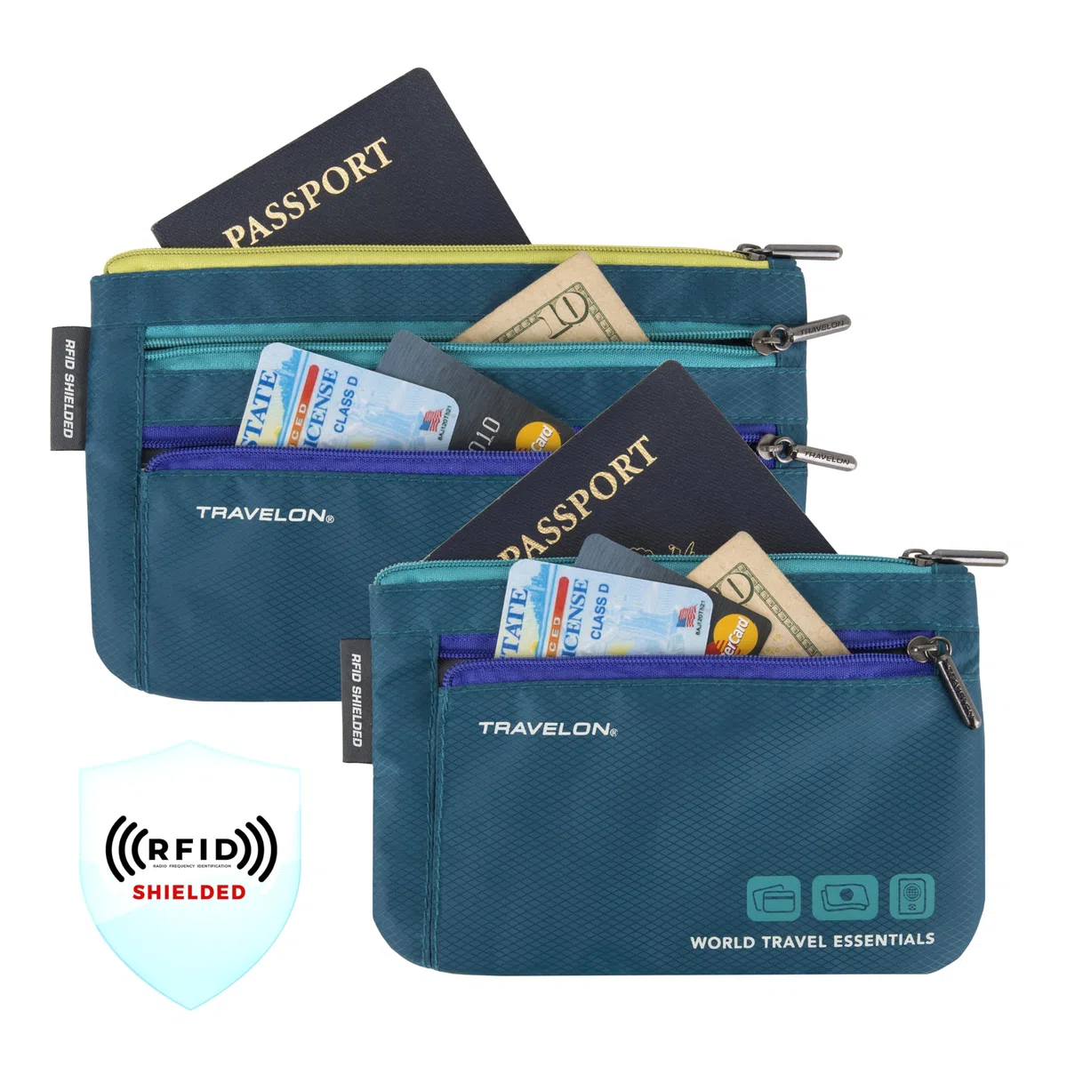 Travelon World Travel Essentials - Juego de 2 Carteras para Monedas y pasaportes