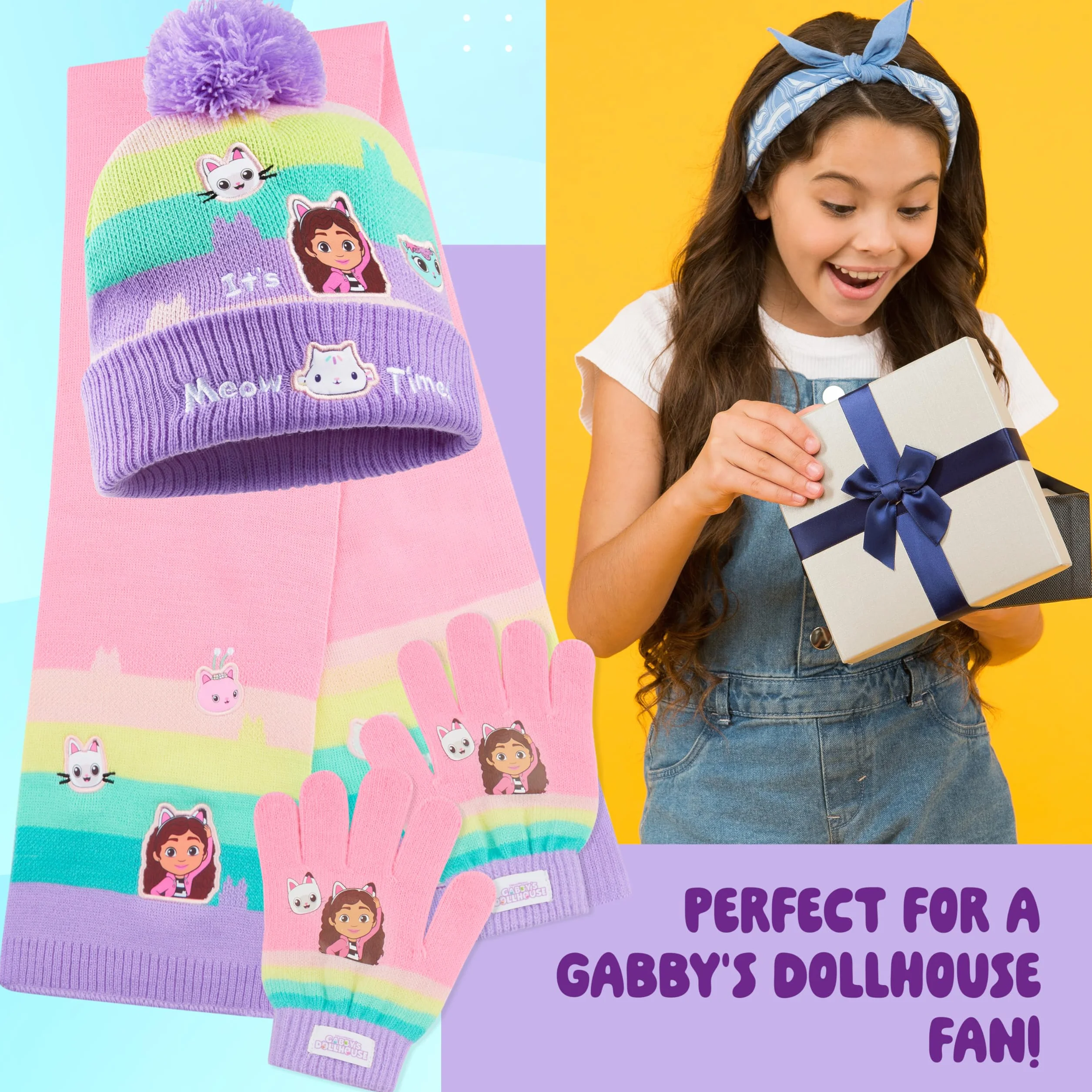 Gabby's Dollhouse Set de Invierno 3 Piezas, Gorro, Bufanda y Guantes para Niñas