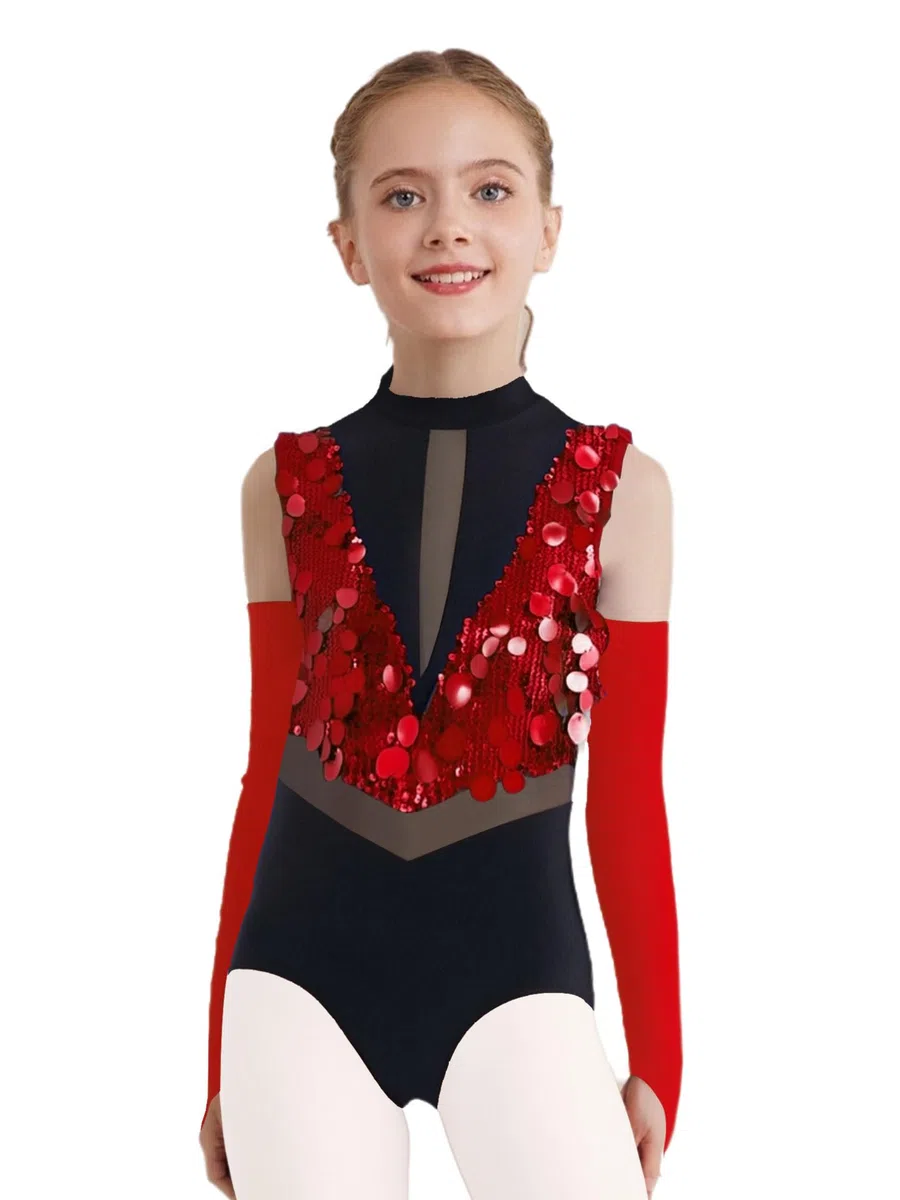 TiaoBug Mono Brillante De Baile Gimnasia Para Niña Maillot Sin Mangas Con Guantes Maillot De Baile Jazz Traje De Bailarina Actuación