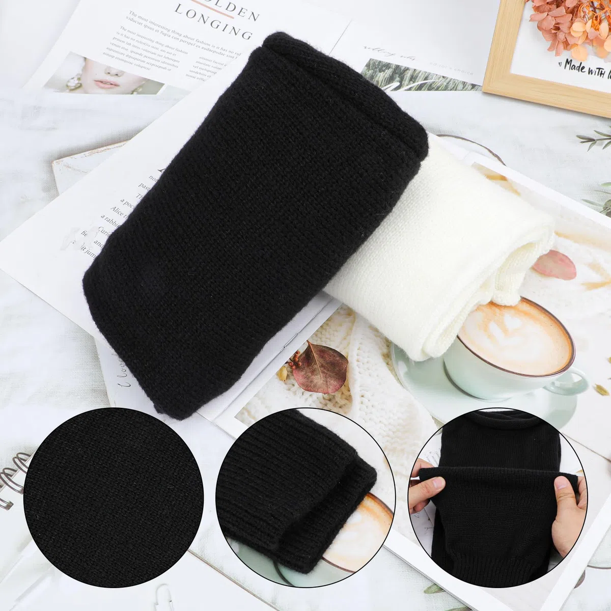 QKURT 2 Pares de Calentadores de Piernas largas, Calentadores Térmicos de Invierno de Punto Punk Hasta la Rodilla, Botas, Calentadores de Puños para Mujeres y Niñas