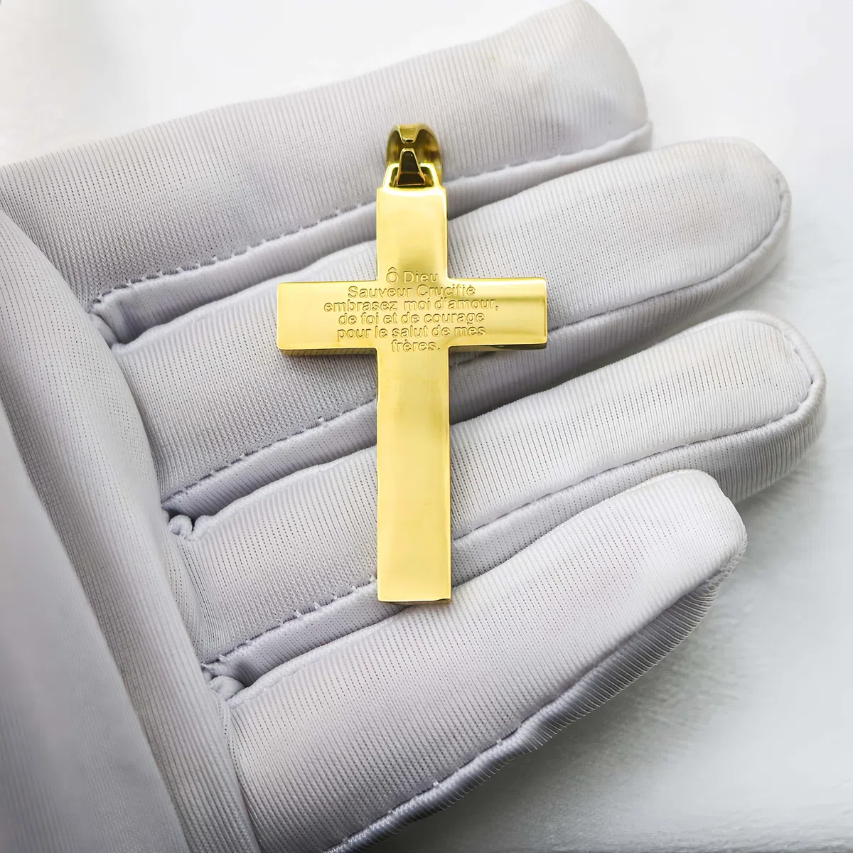 Católica Marie Julie Jahenny de Benedicción con protección Cruz de perdón con llama esmaltada blanca, cruz santa del perdón, crucifijo de acero inoxidable, cruz del perdón, cruz del perdón en acero