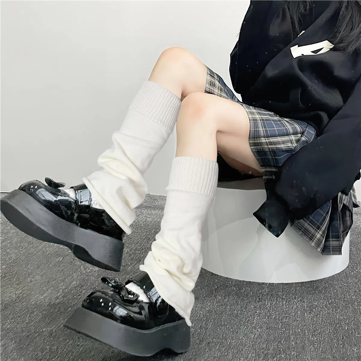 QKURT 2 Pares de Calentadores de Piernas largas, Calentadores Térmicos de Invierno de Punto Punk Hasta la Rodilla, Botas, Calentadores de Puños para Mujeres y Niñas