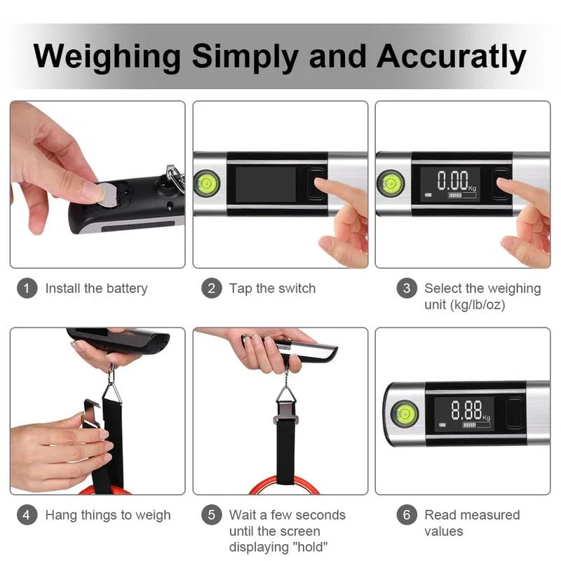 Flintronic 1PC Escala del Equipaje, Digital Balanza Báscula de Equipaje, Colgar Pesado Escala de Viaje, Balanza de Pesaje de Maleta Pantalla LCD Retroiluminación, Max Peso 110lb/50kg (Sin Batería)