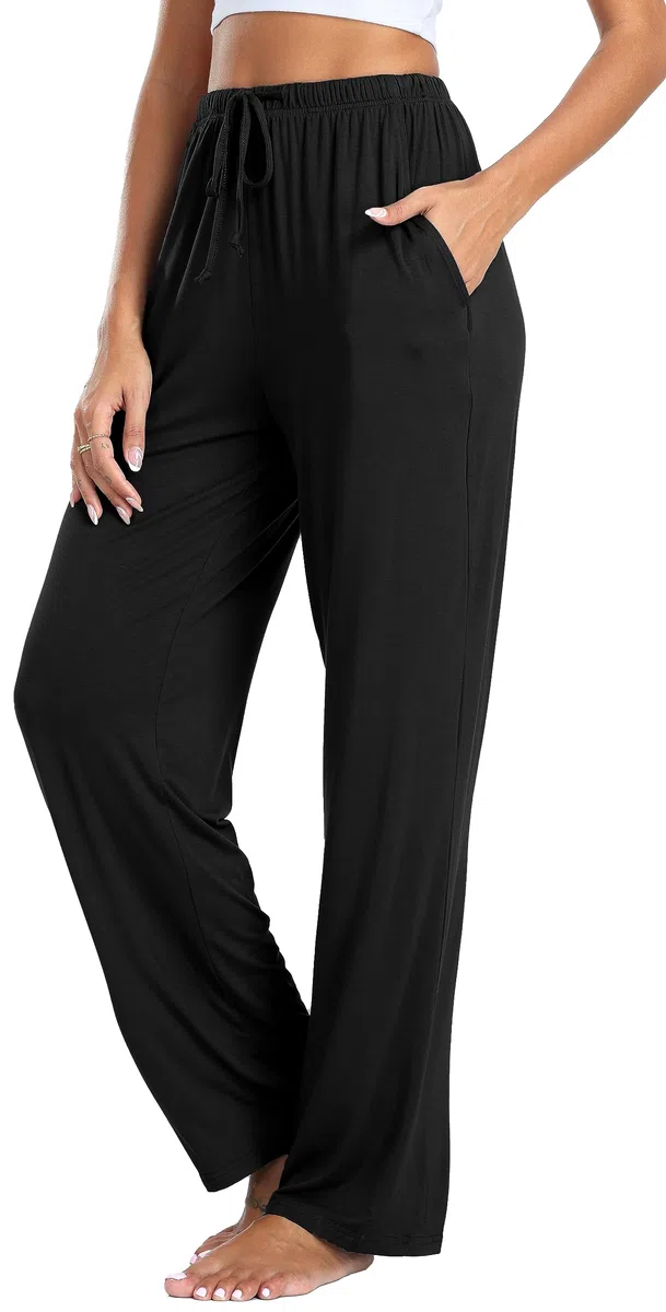 Vlazom Mujer Pantalones de Pijama Largo, Suave Modal Lounge Pantalones de pierna ancha Casual Inicio Pantalones con bolsillos S-XXL
