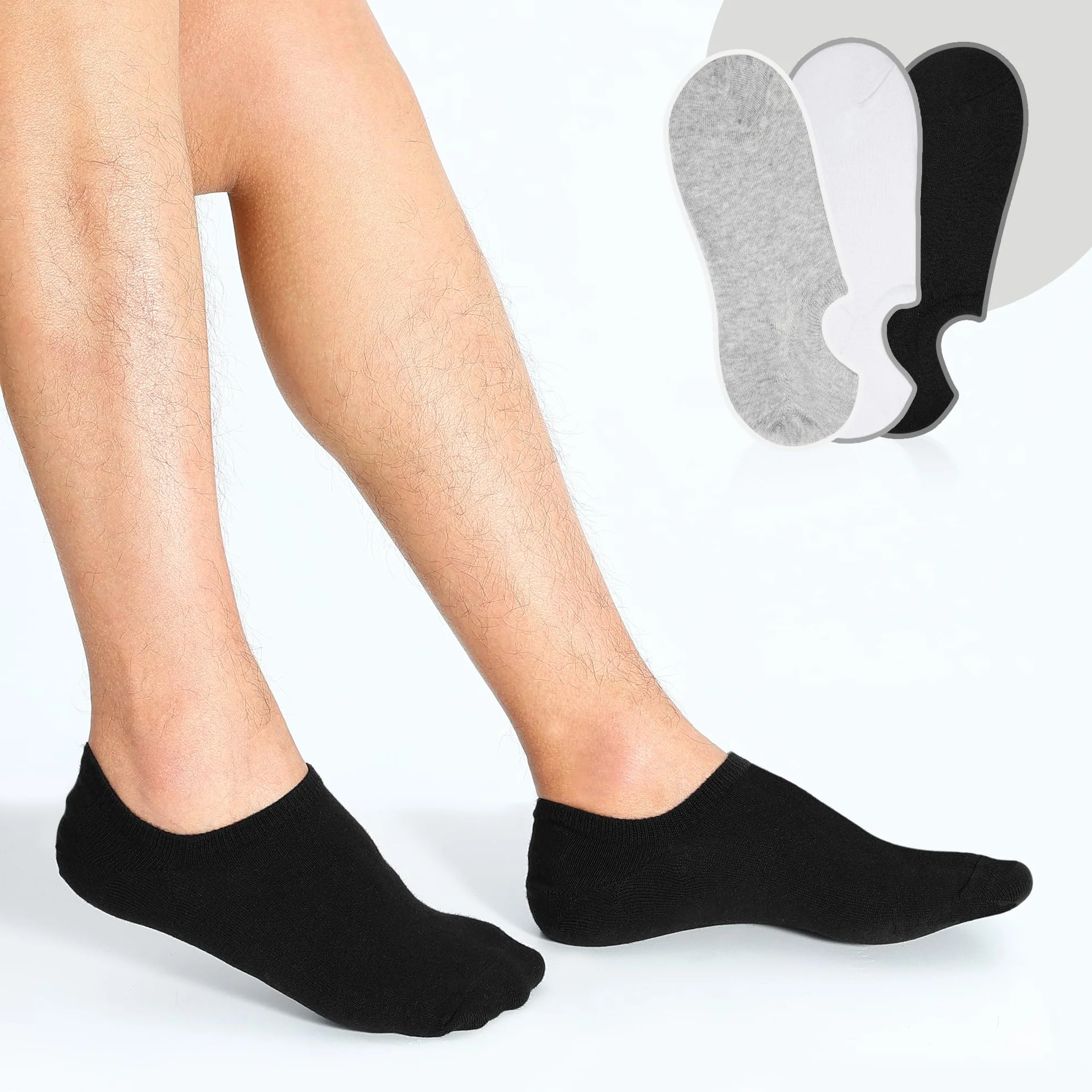 YOJOOM Calcetines Cortos Hombre Invisibles Respirable Calcetines tobilleros Algodón Silicona Antideslizantes