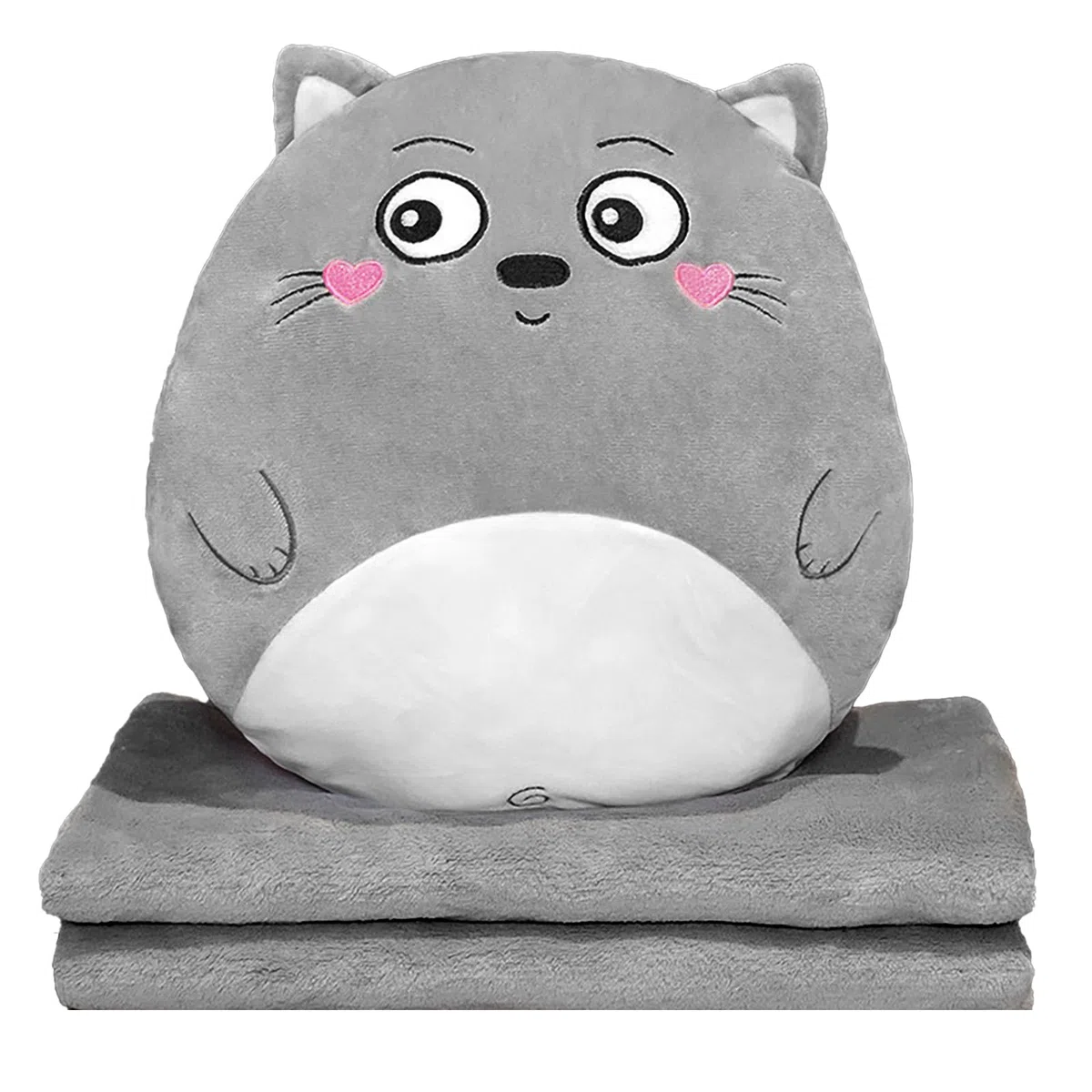 Manta de viaje y almohada con funda, manta de viaje y almohada 3 en 1, cojín para siesta, cojín para respaldo de coche para niños y amigos (gatos