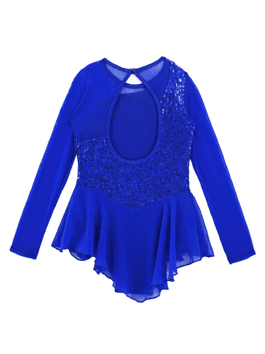 Alvivi Vestido Baile de Patinaje Artistico Niña Brillantes Maillot con Falda Gimnasia Rítmica de Manga Larga con Diadema Traje Patinaje Competición Niña
