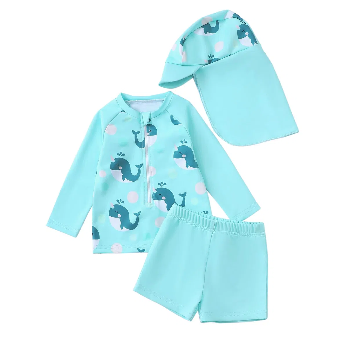 Generisch Ropa de protección solar infantil de manga larga Rashguard con bañador, gorro para bebés de 0 a 3 años, traje de verano para la playa, piscina, Pascua, bebé