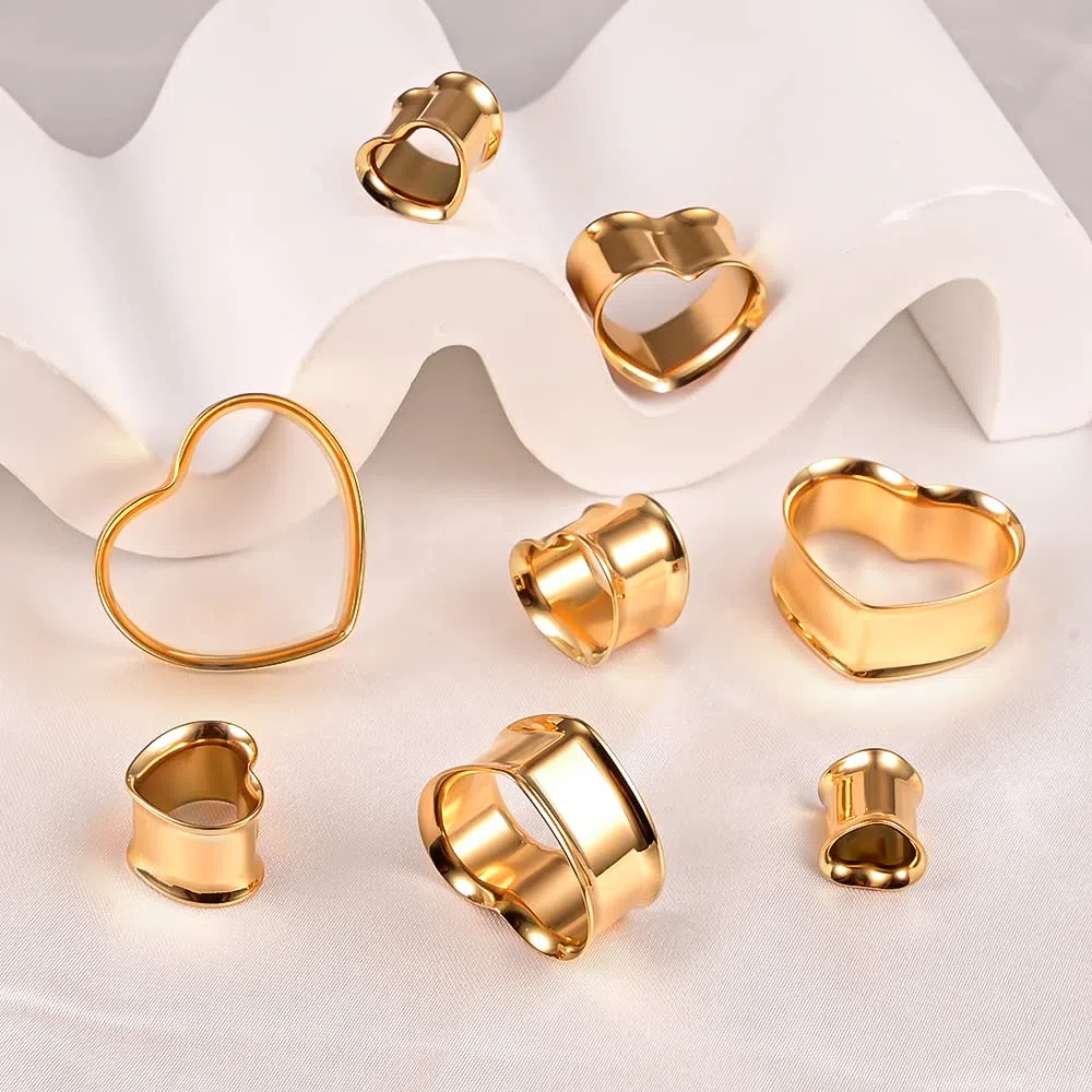 Vankula Dilataciones Orejas 1 Pare Tunel tapones Expansaor Doble Acampanados Corazón acero inoxidable Oreja piercing de joyería para Mujer Hombre 8mm a 25mm