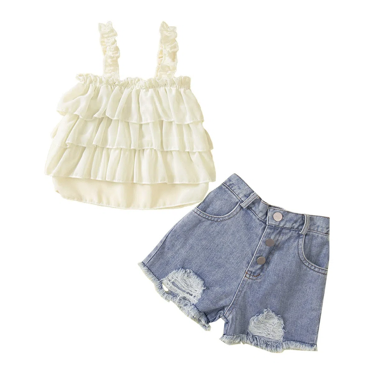 Conjunto de Pantalones Cortos y Camiseta para Bebé Niña Algodón Sólido Sin Mangas Jeans Ropa Primavera Verano