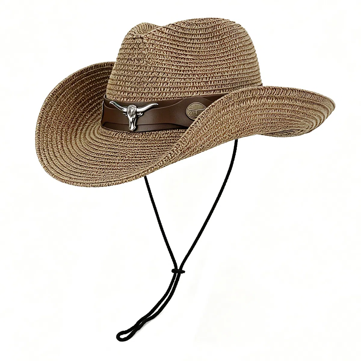 JIAHG Sombrero de vaquero, unisex, sombrero de paja para hombre, sombrero de sol de verano, sombrero de paja, café