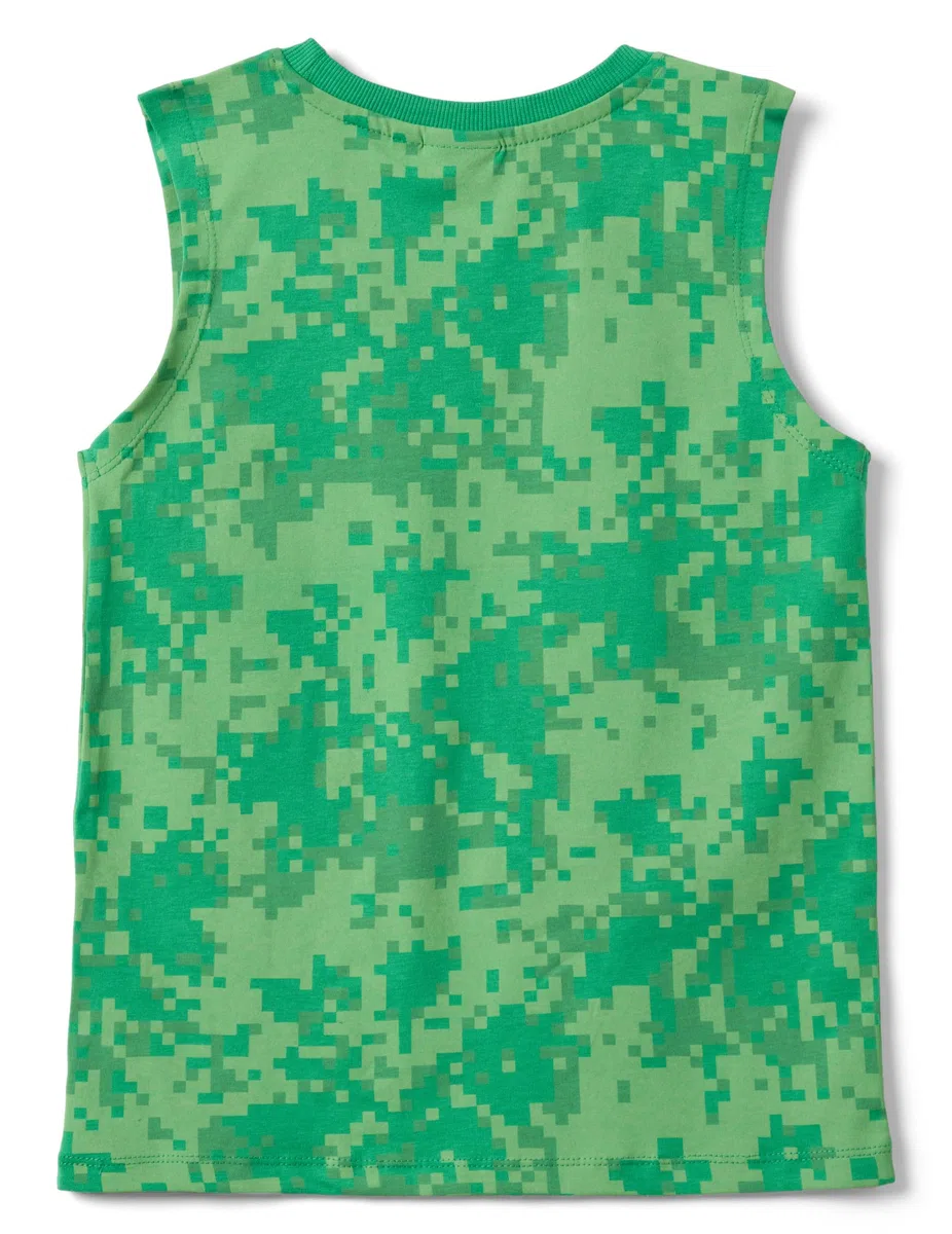 OVS Kids Camiseta de Tirantes Verde de algodón Puro para niño con Estampados de Minecraft