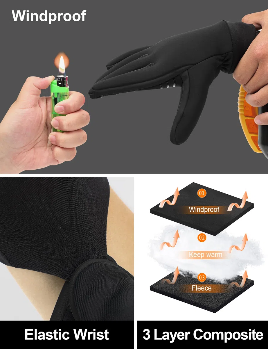 KUTOOK Guantes Invierno al Aire Libre a Prueba de Viento Cálida Pantalla Táctil Anti Slim Palma para Ciclismo Correr Esquí Escalada WF706