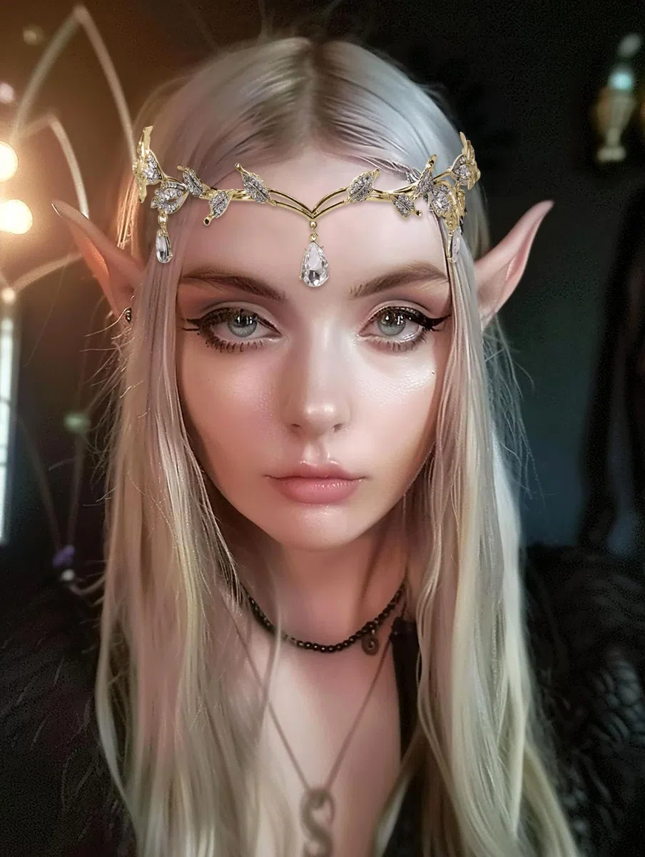 LaVenty luxury elf headpiece elf ears tocado de elfo de lujo orejas de elfo corona de elfo tiara tocados de hadas joyas de cabeza de elfo de hadas tocado circlet tocado de fantasía renacimiento