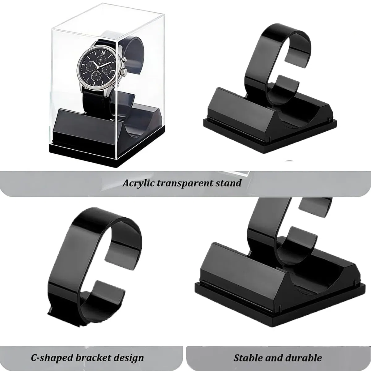 4 Soportes Para Relojes De Acrílico, Soporte Transparente Para Relojes, Soporte De Exposición, Soporte Para Pulsera, Soporte De Acrílico Para Relojes, Para Uso Comercial y Uso Privado (Negro)