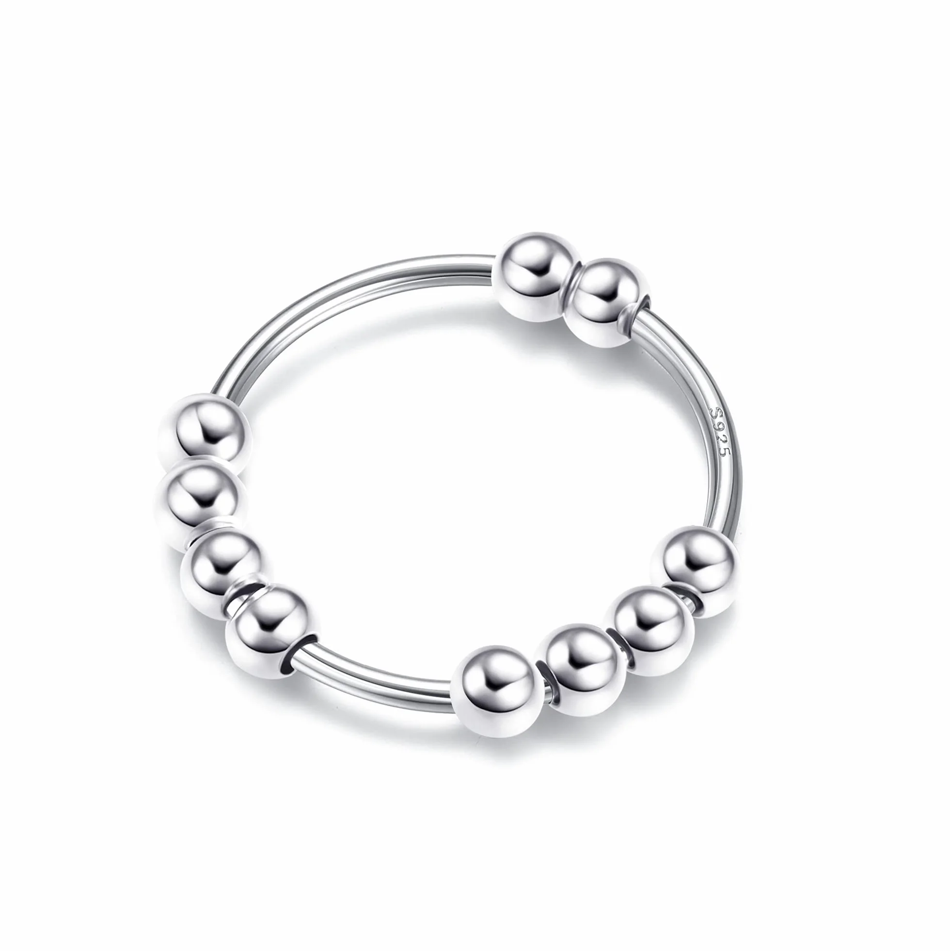 YADOCA 925 Anillos de Ansiedad de Plata Esterlina para Mujeres Niñas con Cuentas Anillos Apilables Giratorio Anti Ansiedad Anillo Spinner Fidget Ring