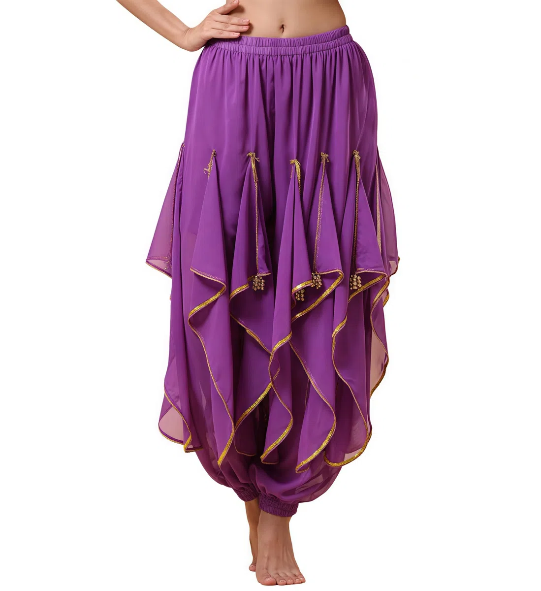 Baisdan Pantalones de harén para danza del vientre, disfraz de danza árabe india, pantalones tribales ondulados