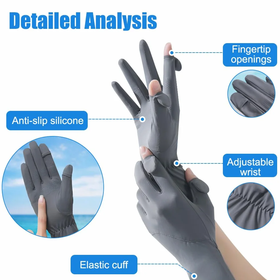Mioyow - Guantes de protección UV para mujer, guantes de conducción finos, de seda helada, transpirable, guantes antideslizantes, pantalla táctil para conducción, ciclismo, senderismo, pesca