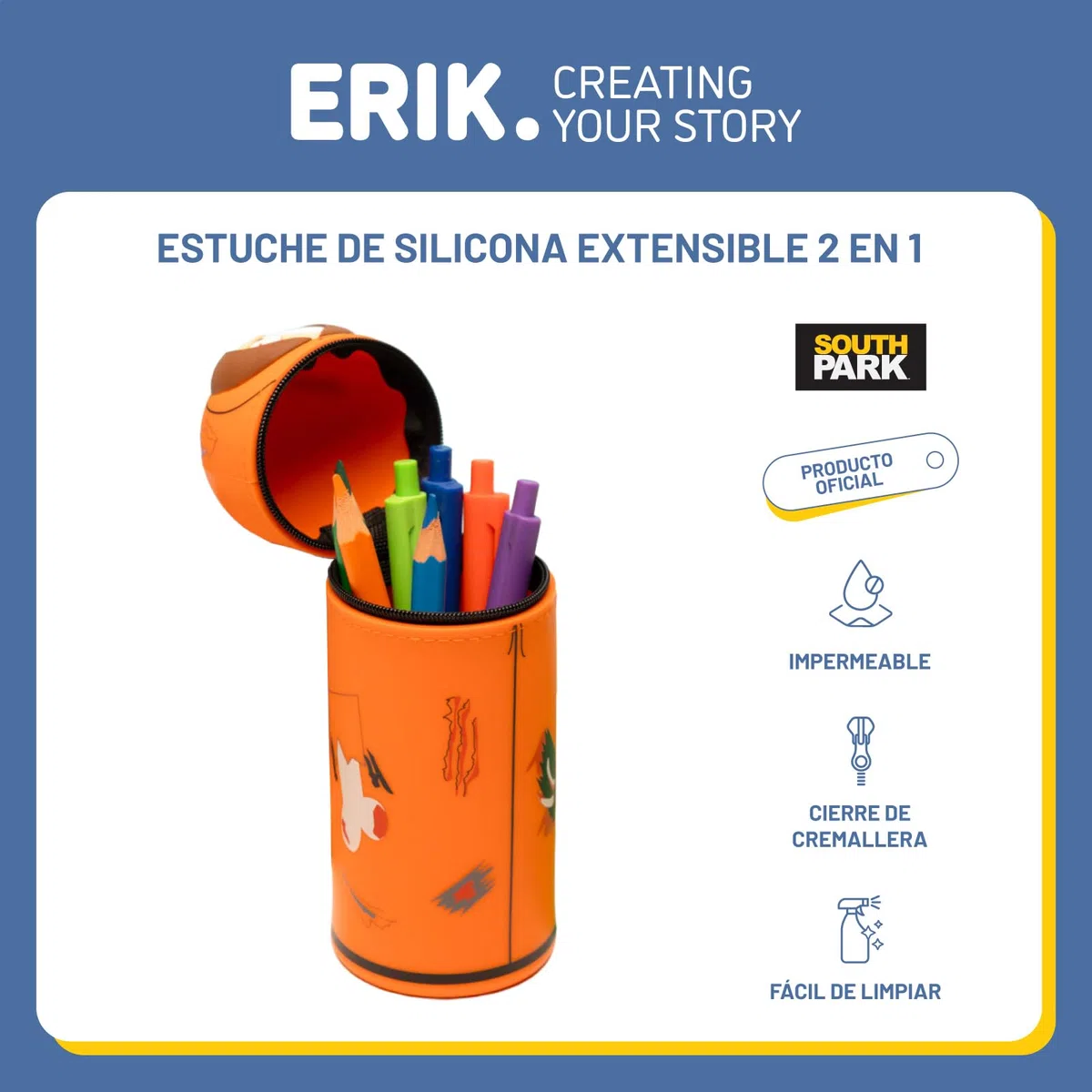Grupo Erik Estuche Escolar South Park - Estuche pequeño de Silicona para Universidad o Instituto │ Vuelta al Cole : Material Escolar y papeleria │ Extensible, Impermeable y con Cremallera