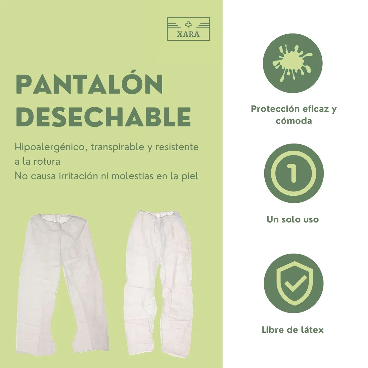 Xara - Pantalón de Presoterapia en TNT 30 g Desechable - Talla XL 115x65 cm con Calza Integrada – Hipoalergénico y Transpirable - 100% Reciclable - Color Blanco