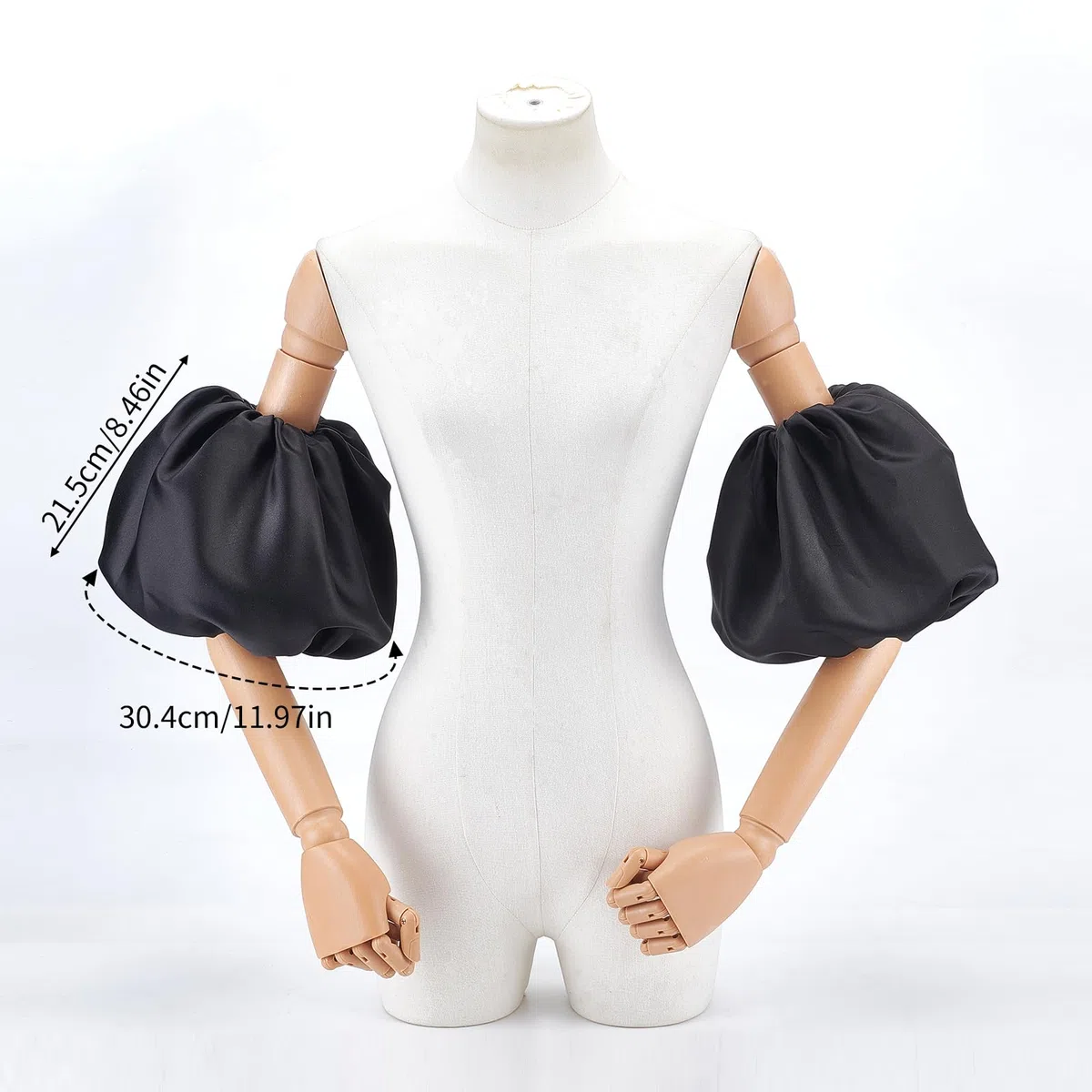 NICENEEDED 1 par de Mangas Abullonadas Extraíbles, Mangas de Novia de Satén Negro, Mangas Abullonadas Desmontables para Vestido de Novia, Accesorios de Novia de 12 x 8.5 Pulgada