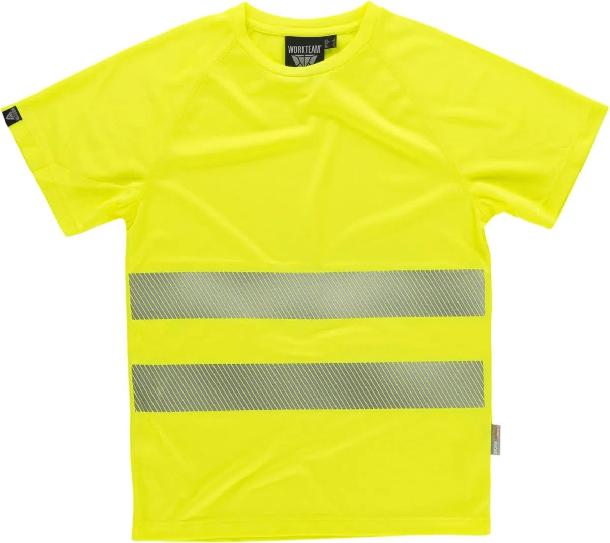 WORKTEAM Camiseta Alta Visibilidad ISO 20471 Manga Corta Micropiqué Transpirable Cintas Reflectantes