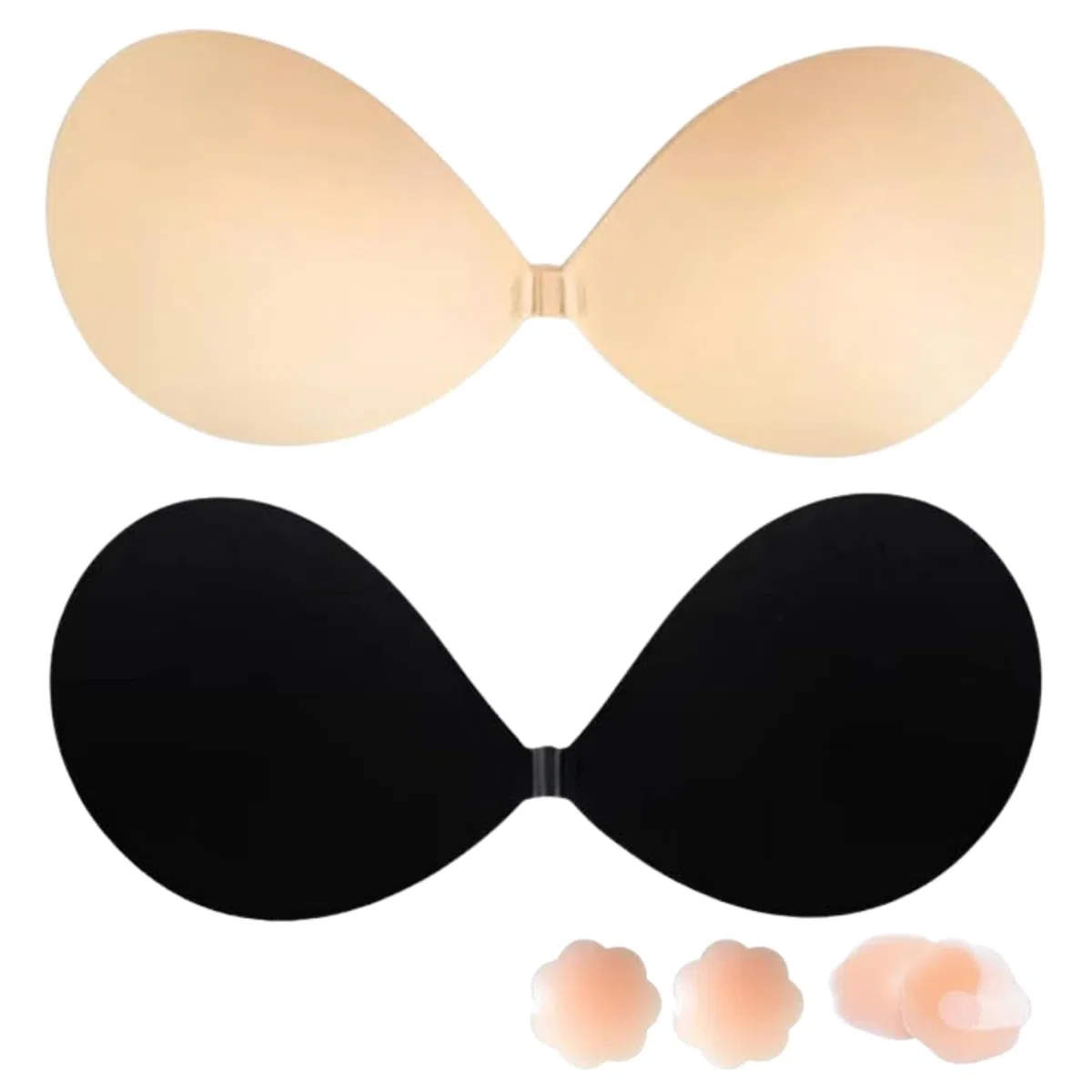 Dresmannst Sujetador Push Up sin Tirantes con 4 Pezoneras Adhesivas Invisibles para Espalda Descubierta Invisible Adhesivo Sticky Bra al Aire Pecho, Fácil de Limpiar, Discreto y Cómodo