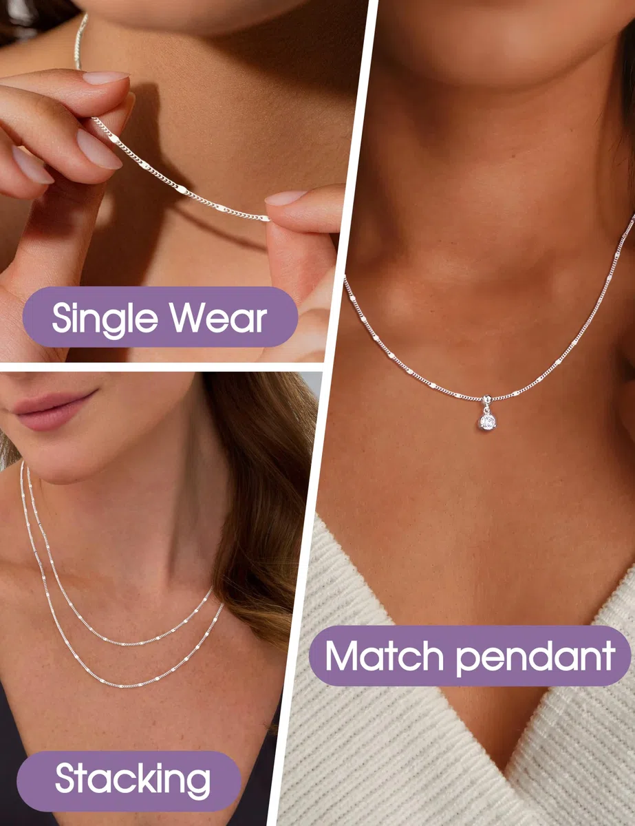 CASSIECA Cadena de Plata Mujer 925 Ley Cadenas de Oro 18K Chapado Gargantilla Discos Collar Cadena 1,2mm sin Colgante Fina Robusto 41/46/51/56/61cm