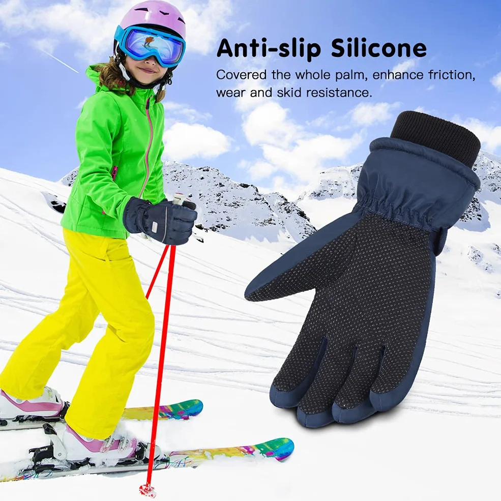 Guantes de esquí para niños, impermeables, antideslizantes, térmicos, gruesos, para exteriores, resistentes al viento, para bicicleta, niños y niñas