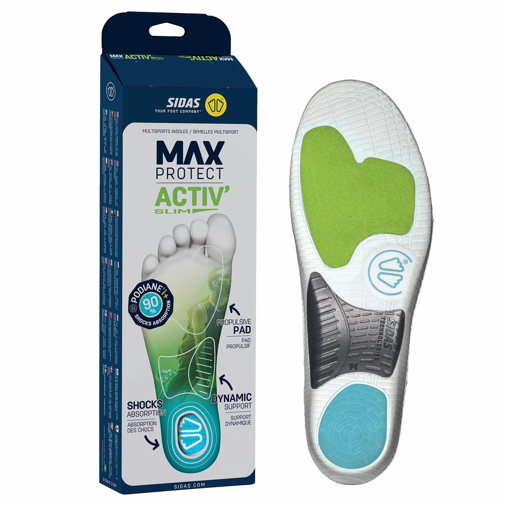 Sidas MAX Protect Activ Slim, Plantillas para el Deporte y el día a día, Sujeción del Arco Plantar, Comodidad Duradera y absorción de Impactos, Plantillas para Zapatos de Hombre y Mujer