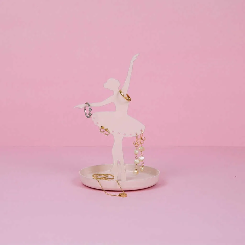 Balvi Porta anillos Ballerina Color rosa Soporte de joyas de silueta de bailarina Metal