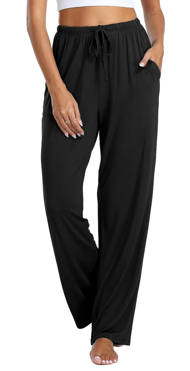 Vlazom Mujer Pantalones de Pijama Largo, Suave Modal Lounge Pantalones de pierna ancha Casual Inicio Pantalones con bolsillos S-XXL