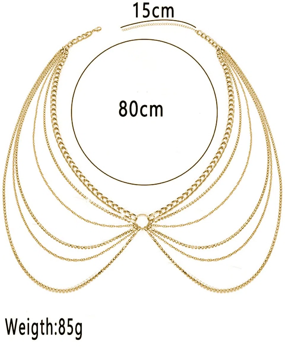 Fiesta cadena de cristal cintura con varias capas de borlas cadena corporal cadena de muslos sexy bikini cadena de joyas mujer accesorios ajustables (Oro)