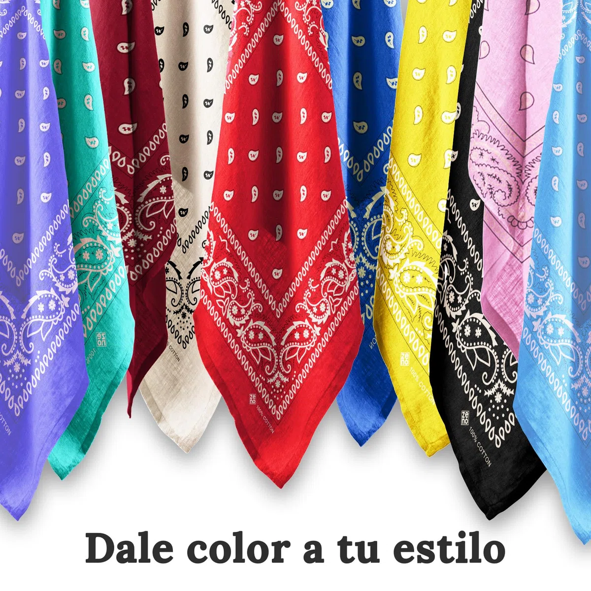 ZENO Bandana – 100% Algodón & Fibra Natural – Pañuelo Cabeza Hombre y Mujer Sin Poliéster – Suave, Resistente & Lavable – Bandana Hombre y Mujer – Unisex & Niños - 10 Pack