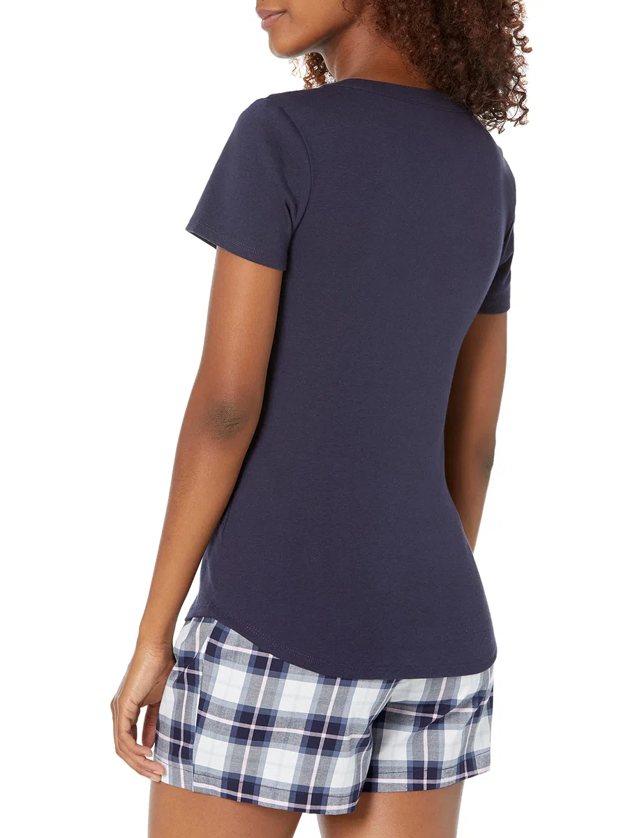 Amazon Essentials Mujer Conjunto de Camisetas para Dormir y Pantalón Corto de Popelín