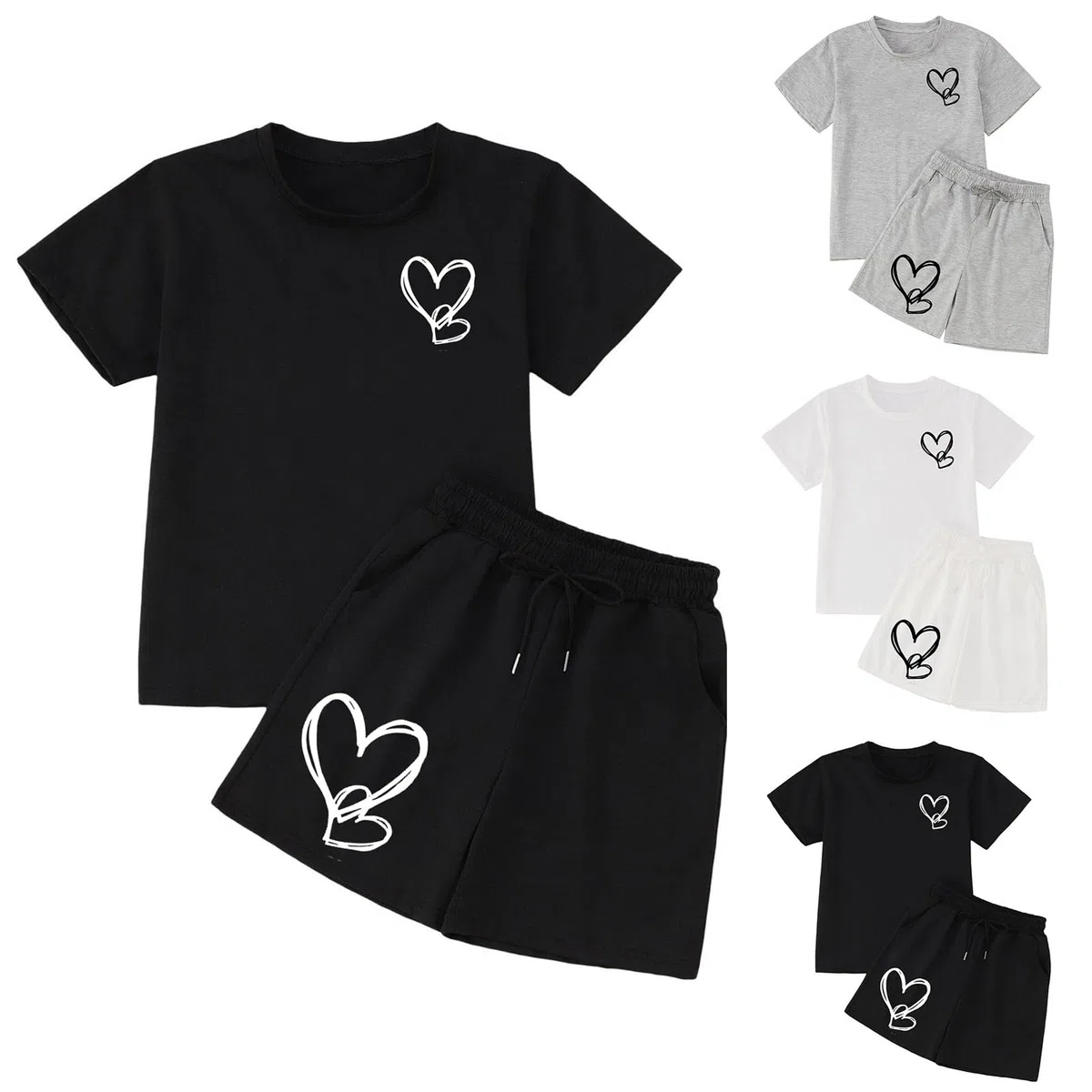 Conjunto de Primavera y Verano para niñas de 3 a 14 años, Camiseta Manga Corta y Pantalones Cortos Deportivos, Muy versátil.