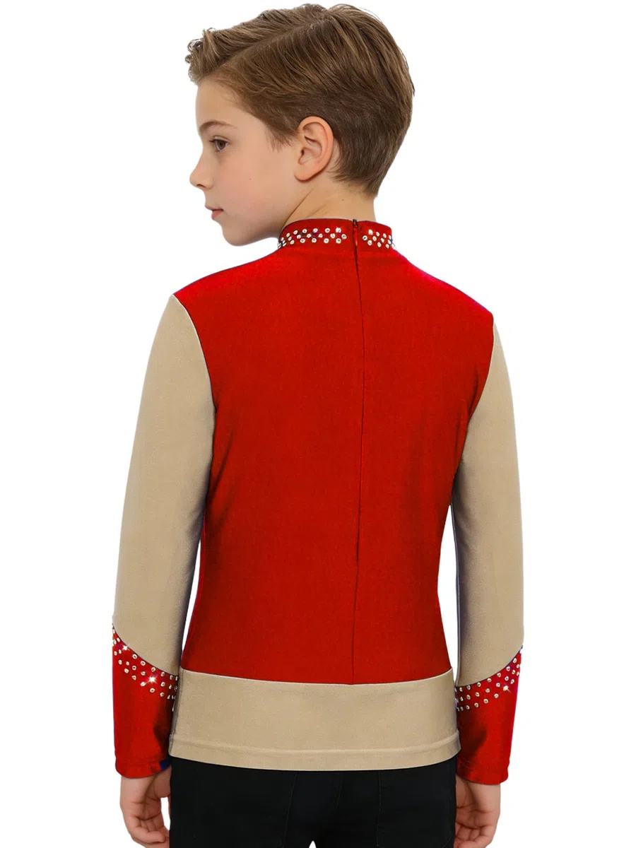 JEATHA Top De Baile De Patinaje Artístico para Niños Camiseta Cuello Alto Manga Larga Ropa De Danza Yoga Fitness