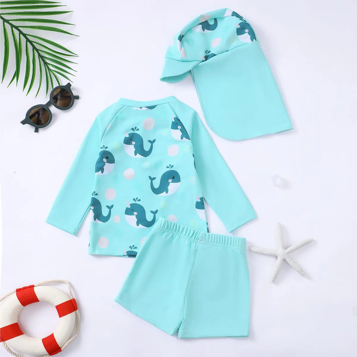 Generisch Ropa de protección solar infantil de manga larga Rashguard con bañador, gorro para bebés de 0 a 3 años, traje de verano para la playa, piscina, Pascua, bebé