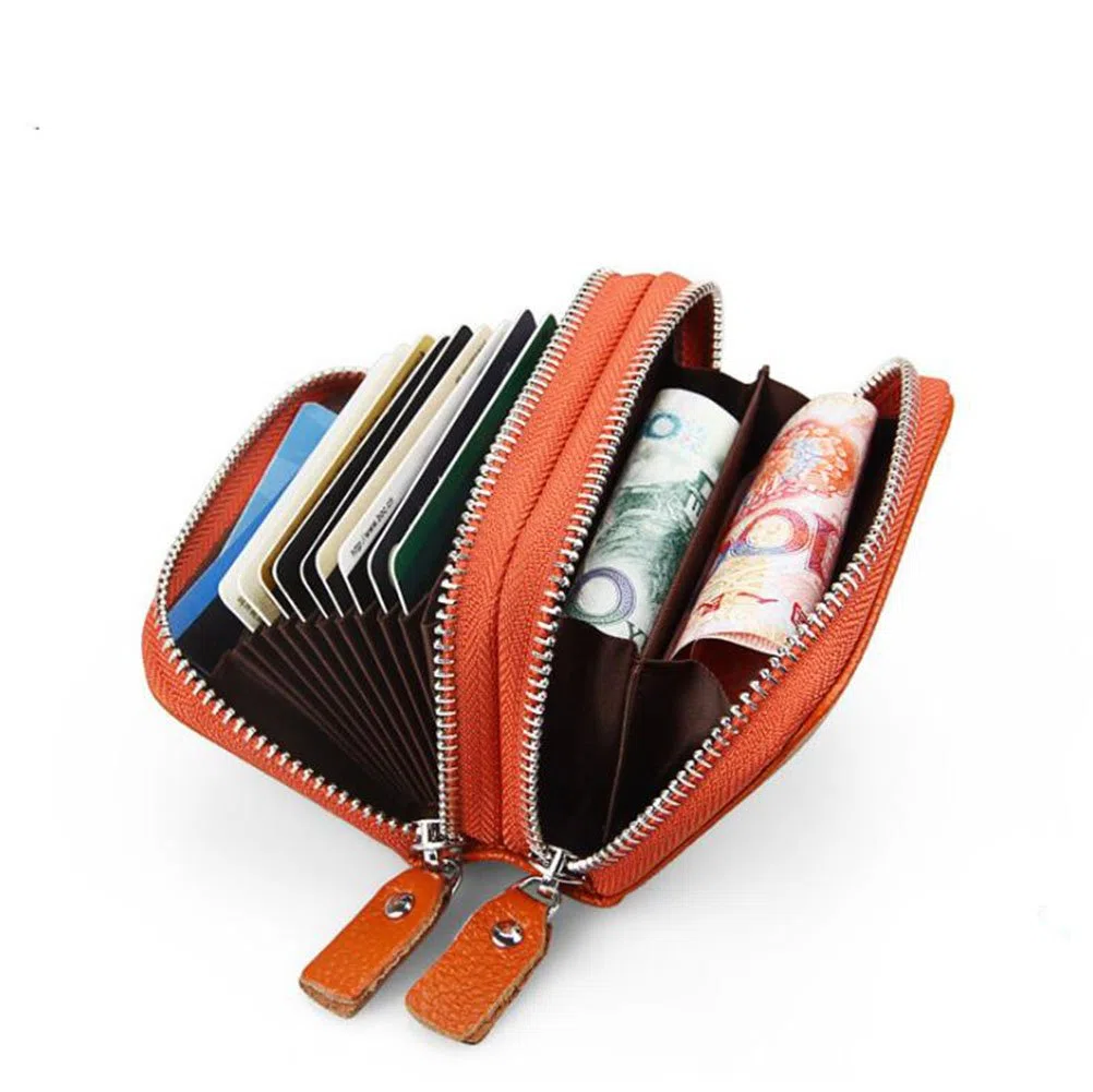 RFID Cartera Tarjeteros Piel Genuino Monedero Pequeñas Portatarjetas Mini Cremallera para Mujer Hombre