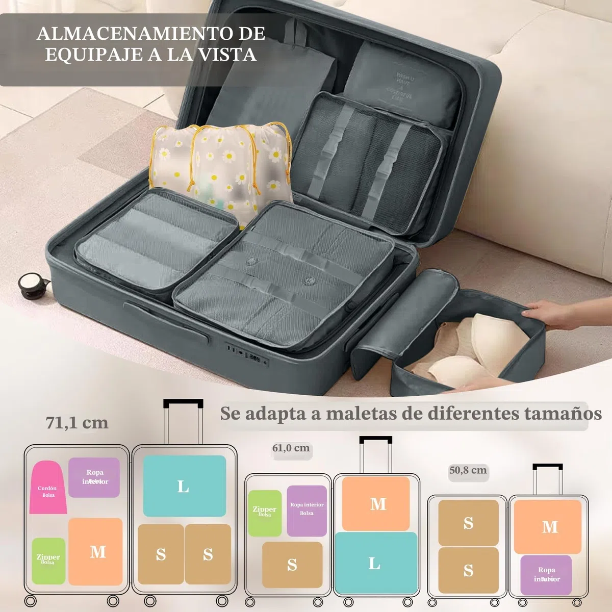 GIBOHOM Organizador Maleta, 15 Piezas Bolsas Organizadoras Maleta, Impermeables Packing Cubes Resistentes al Desgarro, Organizador de Maletas para Guardar Ropa Mientras Viaje y en Casa, Gris