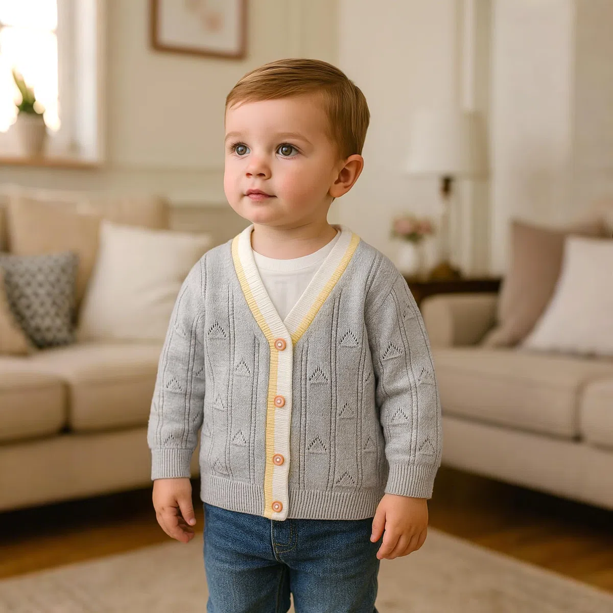 Suéter Tipo cárdigan de algodón de Manga Larga con Cuello en V para niños pequeños, Chaqueta de Punto con Botones, Ropa Exterior para otoño e Invierno