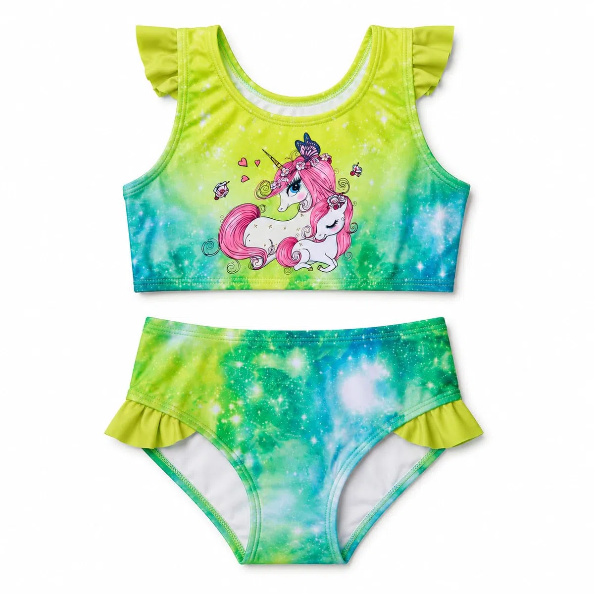 Traje de Baño para Niñas Conjunto de Bikini de Dos Piezas Unicornio, Sets Tankini de 3-14 Años