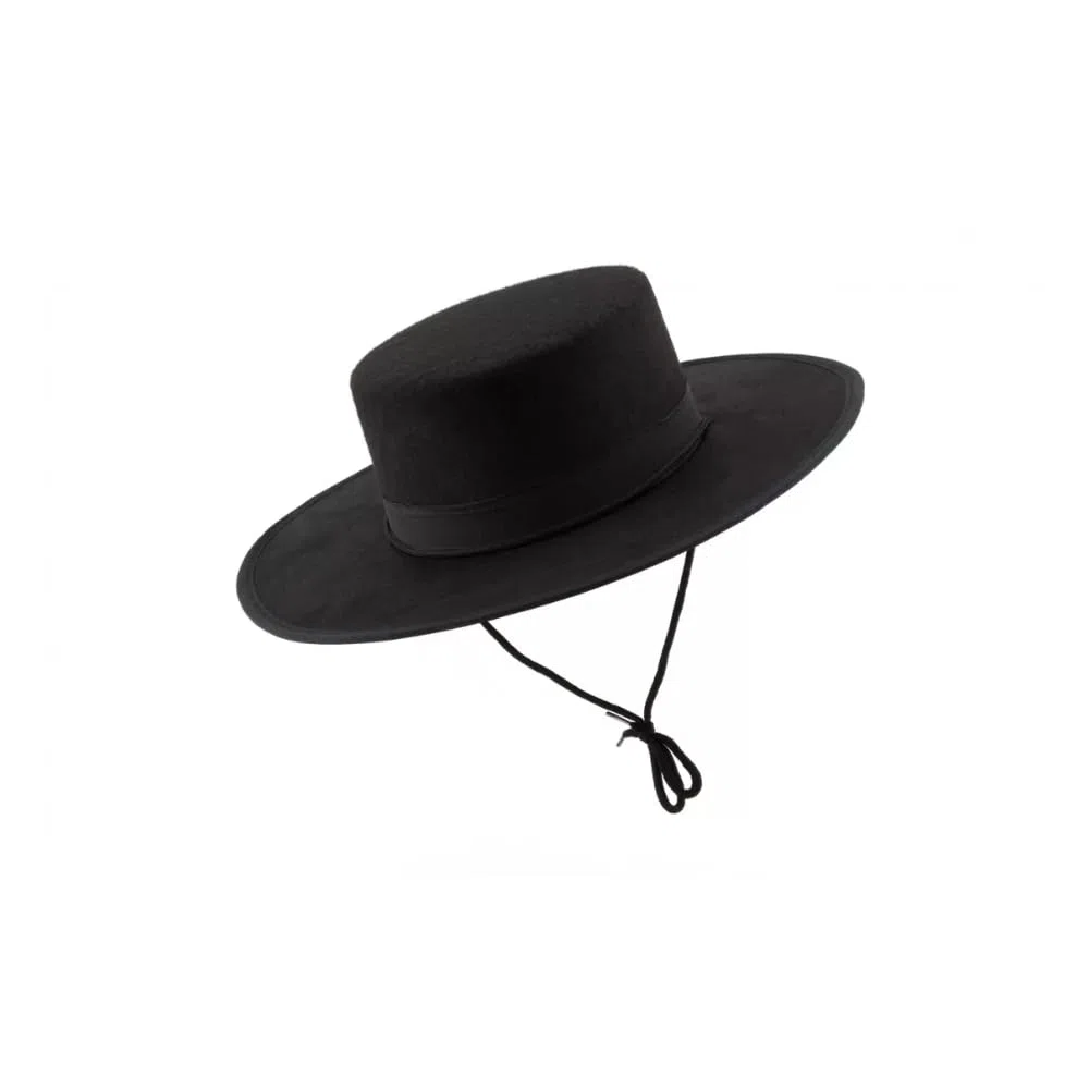 Piumer Sombrero Cordobés de Fieltro Negro, Talla Única para Adulto, con Cinta a Juego y Cordón de Sujeción