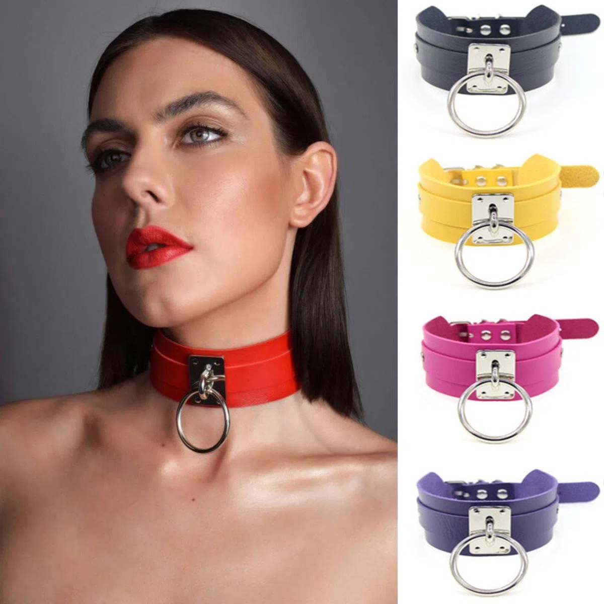 WEITING Gargantilla de cuero punk gótico para mujeres y hombres, Harajuku de color plateado, cadena de metal con remaches para Halloween, cosplay, joyería Y2K, P005, rosa plateada