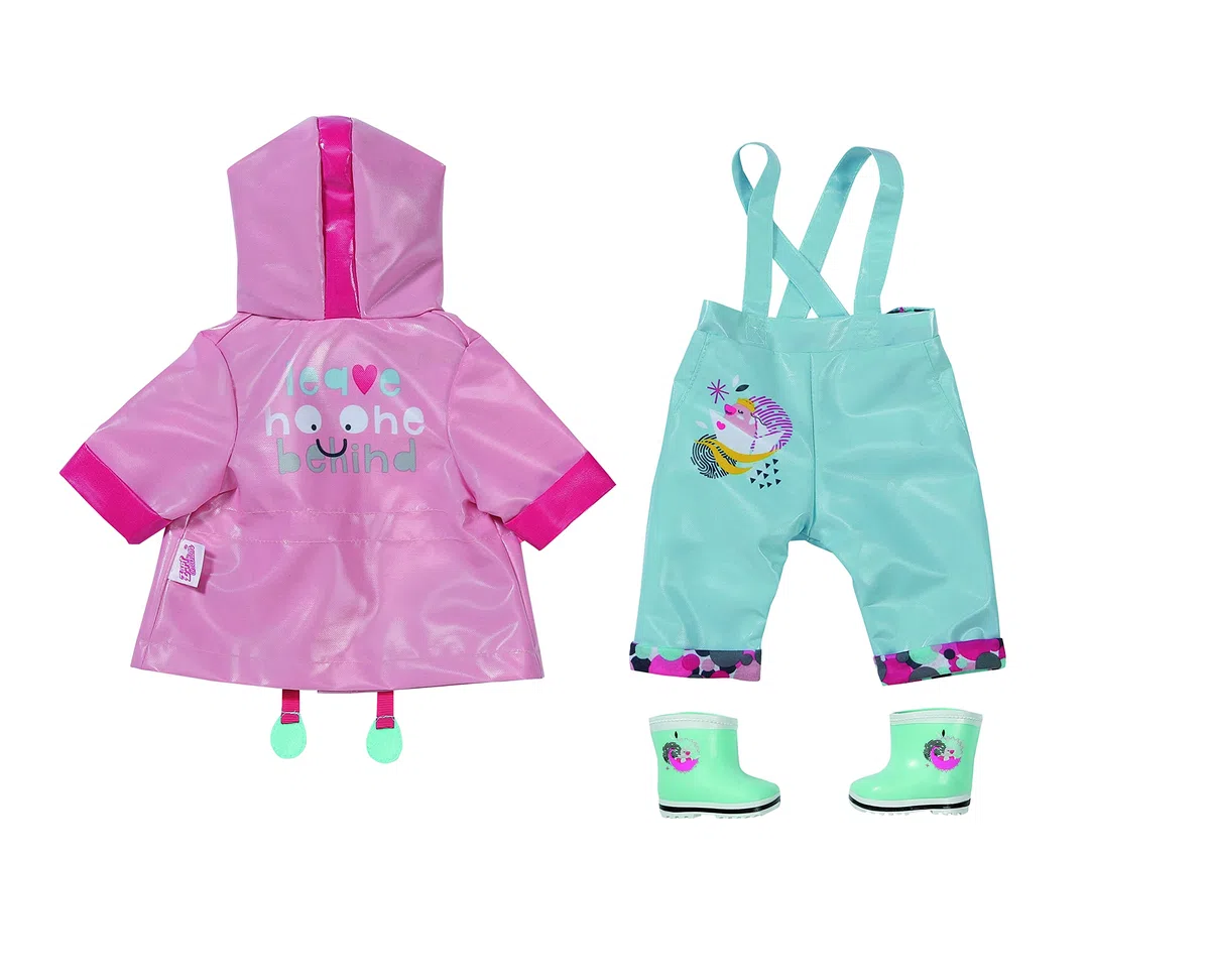 Zapf Creation Baby Born Deluxe Conjunto para la Lluvia - para muñecas Baby Born de hasta 43 cm - Incluye Chubasquero, Pantalones y Botas de Agua - Edad: 3+ años