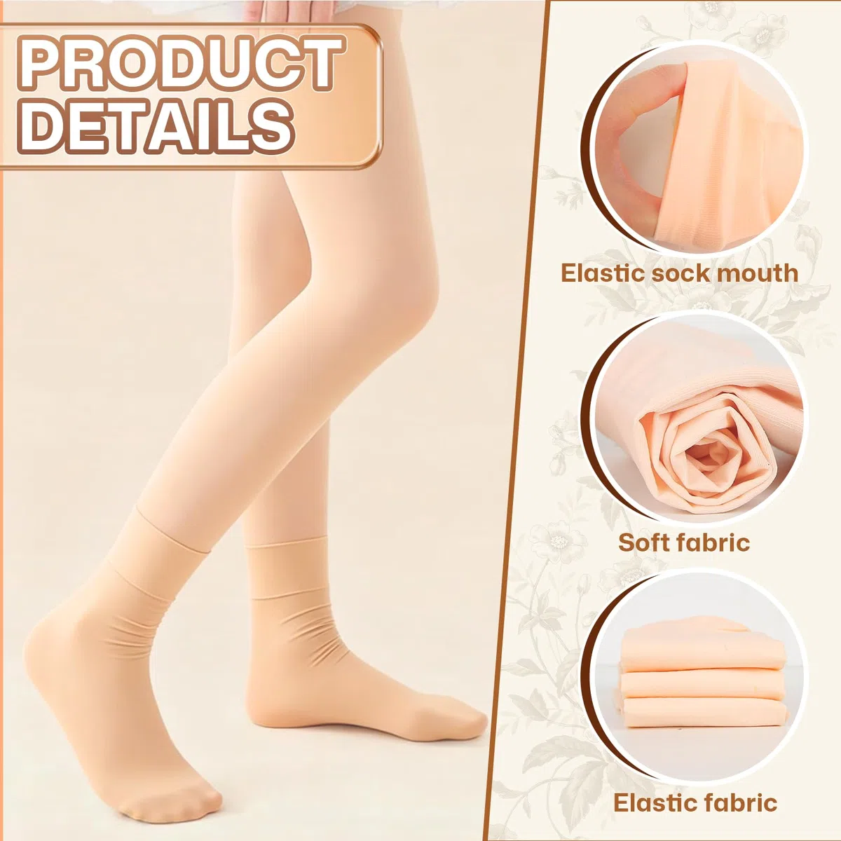SPATUAMZ 3 pares de calcetines de ballet para niñas, sin costuras, suaves, transpirables, elásticos, para niños, para pies de 15,5 a 17 cm, jazz, yoga, gimnasia