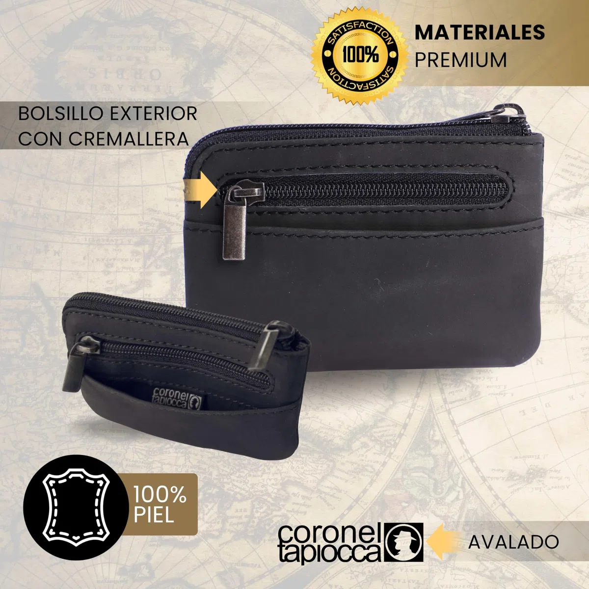 Coronel Tapioca - Carteras para Hombre de Piel - Cartera con Monedero - Monedero Casual - Tarjetero Hombre Gran Capacidad Cierre de Cremallera